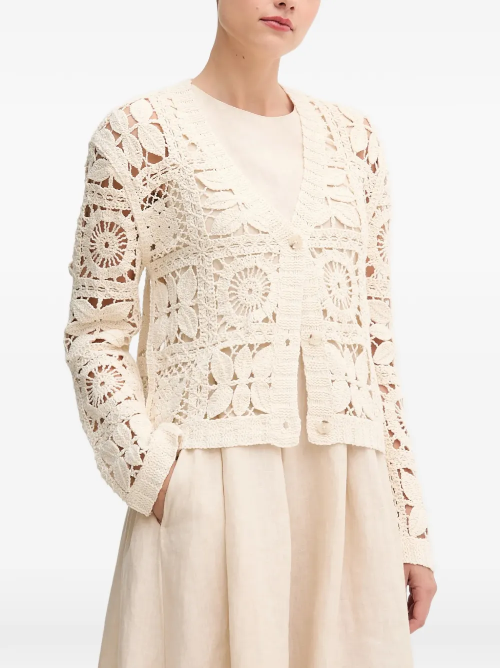 

Вязаный кардиган на пуговицах Oui, бежевый