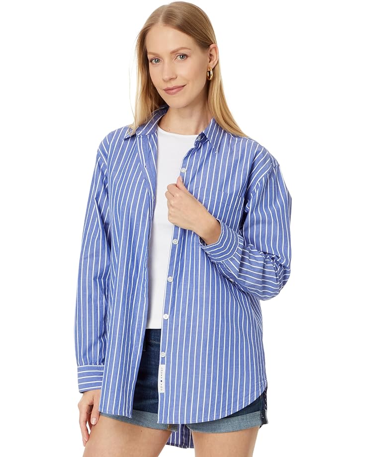 

Топ Lucky Brand Oversized Button Back, цвет Blue Stripe