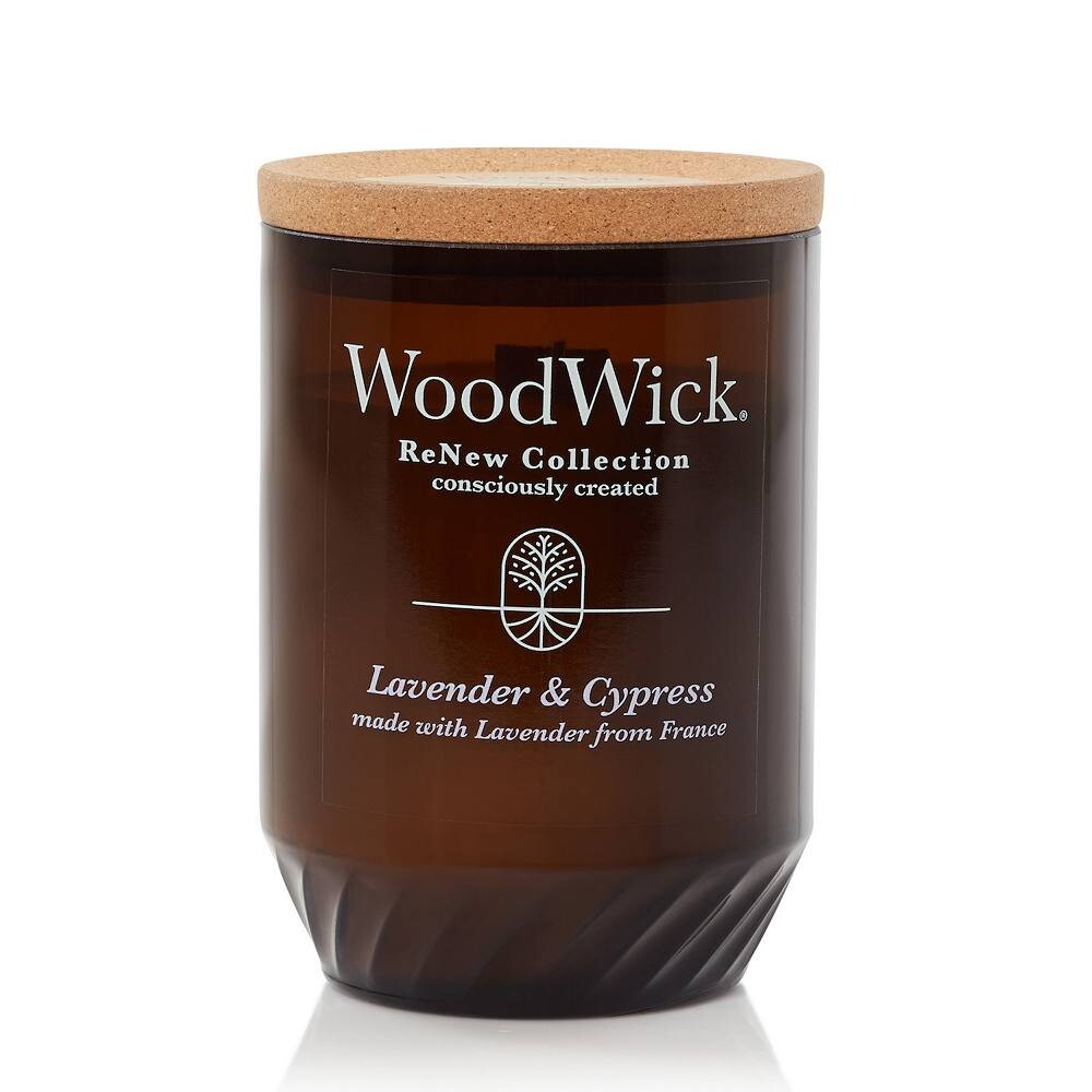 

Свеча WoodWick ReNew в большой банке с лавандой и кипарисом, белый