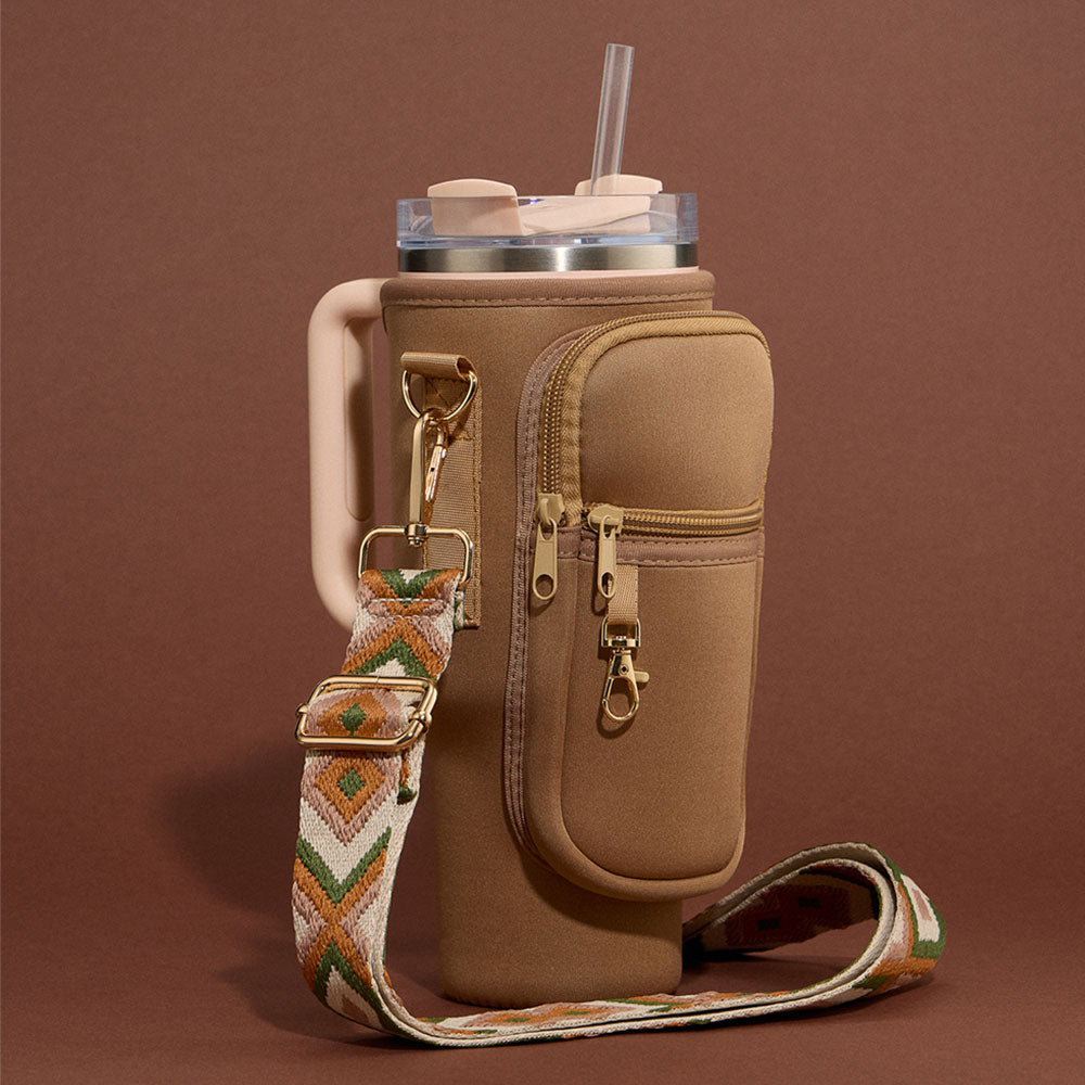

Сумка-переноска для стаканов с ацтекским принтом на ремне через плечо FASHNZFAB, коричневый