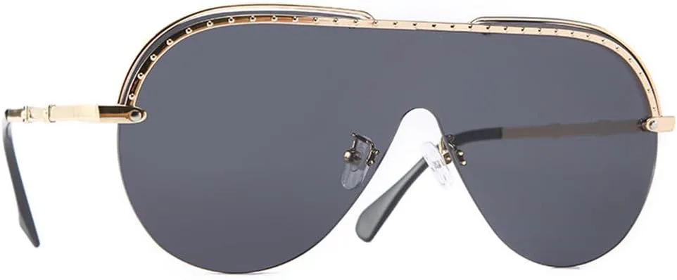 

Крупные солнцезащитные очки в полуободковой оправе для мужчин и женщин, с заклепками, с одной линзой, защита от УФ-излучения UV400, винтажные очки LANGSER, 2