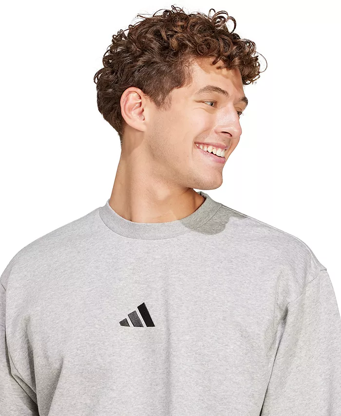 Мужской базовый уютный спортивный свитшот с круглым вырезом Adidas, серый — фото 3