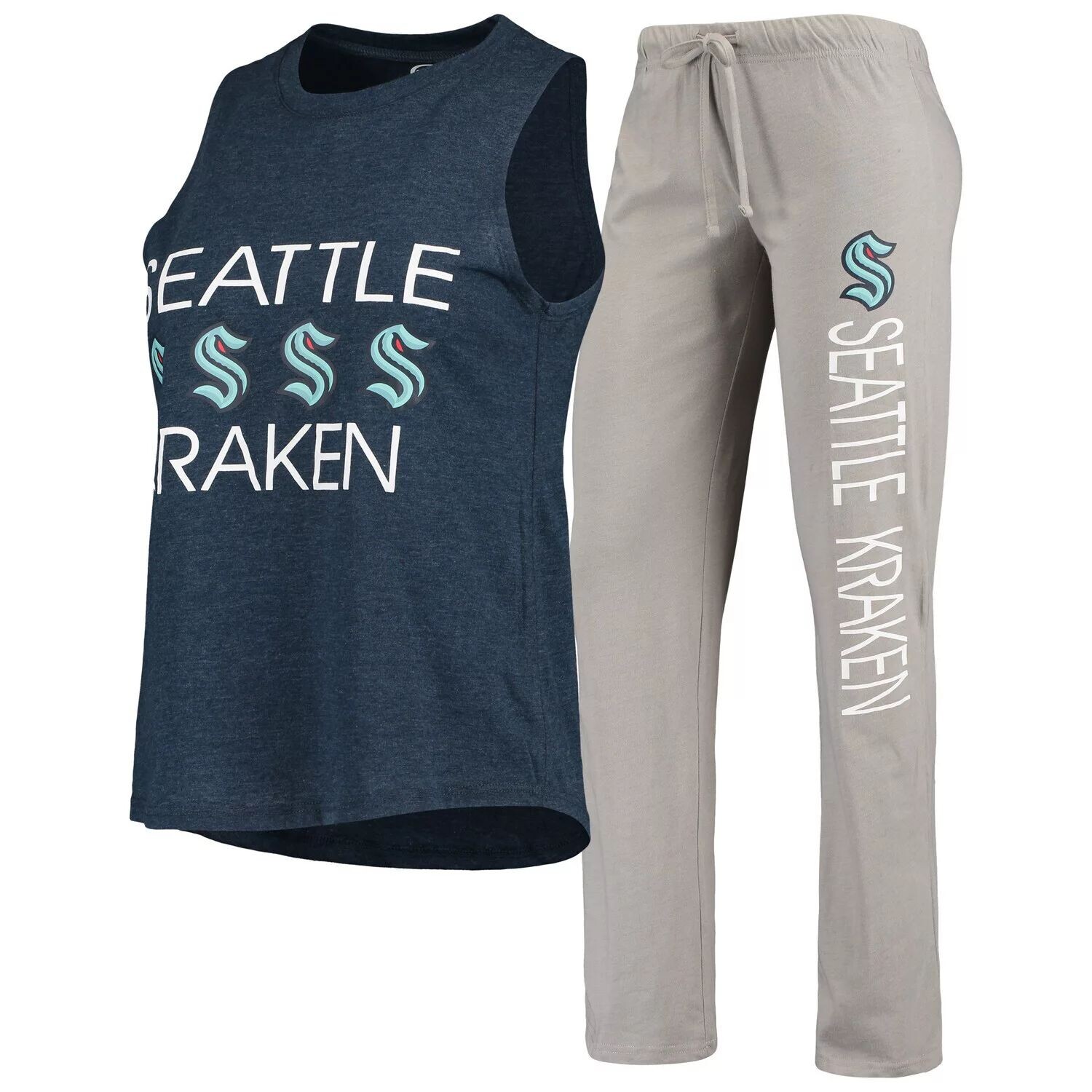 

Женский спортивный комплект Concepts Sport Deep Sea Blue/Gray Seattle Kraken Meter, топ на бретелях и брюки, комплект для сна