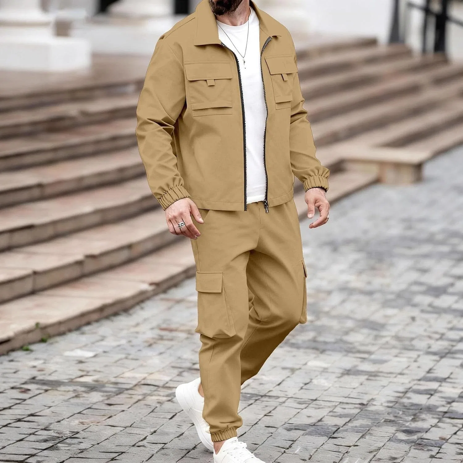 Спортивный костюм из 2 предметов, куртка и брюки, Ripstop Cotton, Khaki — фото 4