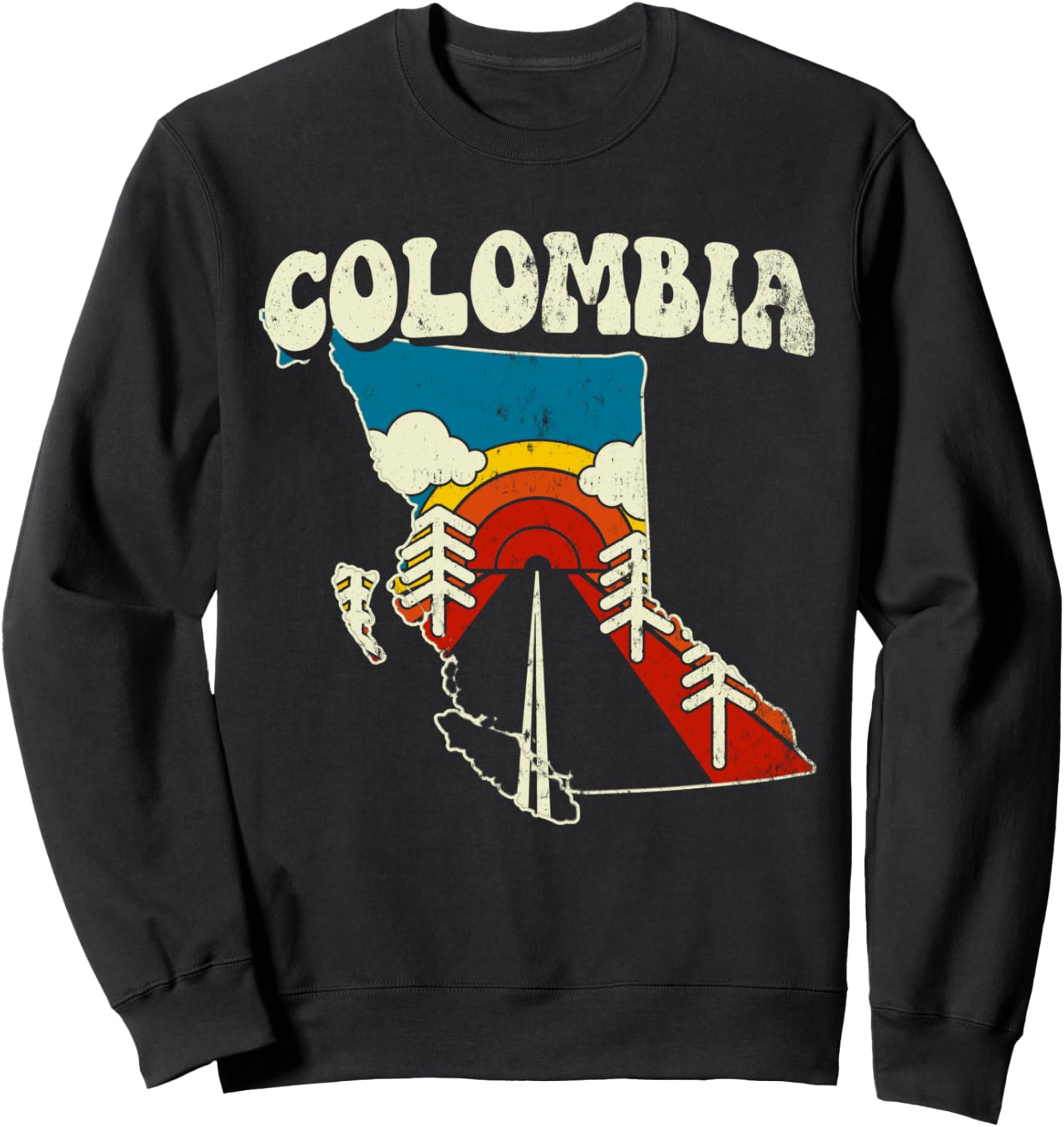 

Винтажная толстовка Columbia Country Rainbow Retro с картой 70-х годов Retro Colombia Map Silhouette Apparel & Gifts, черный