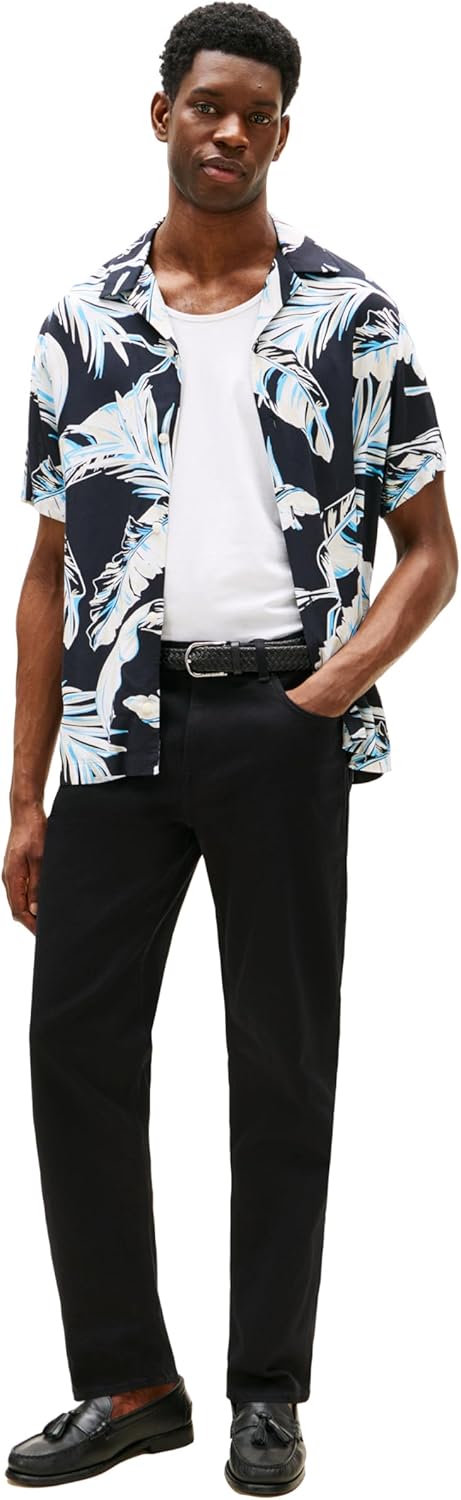 Рубашки Tommy Hilfiger с коротким рукавом, легкие, стандартного кроя, мужские, повседневные, на пуговицах, летние, Black / Allover — фото 3