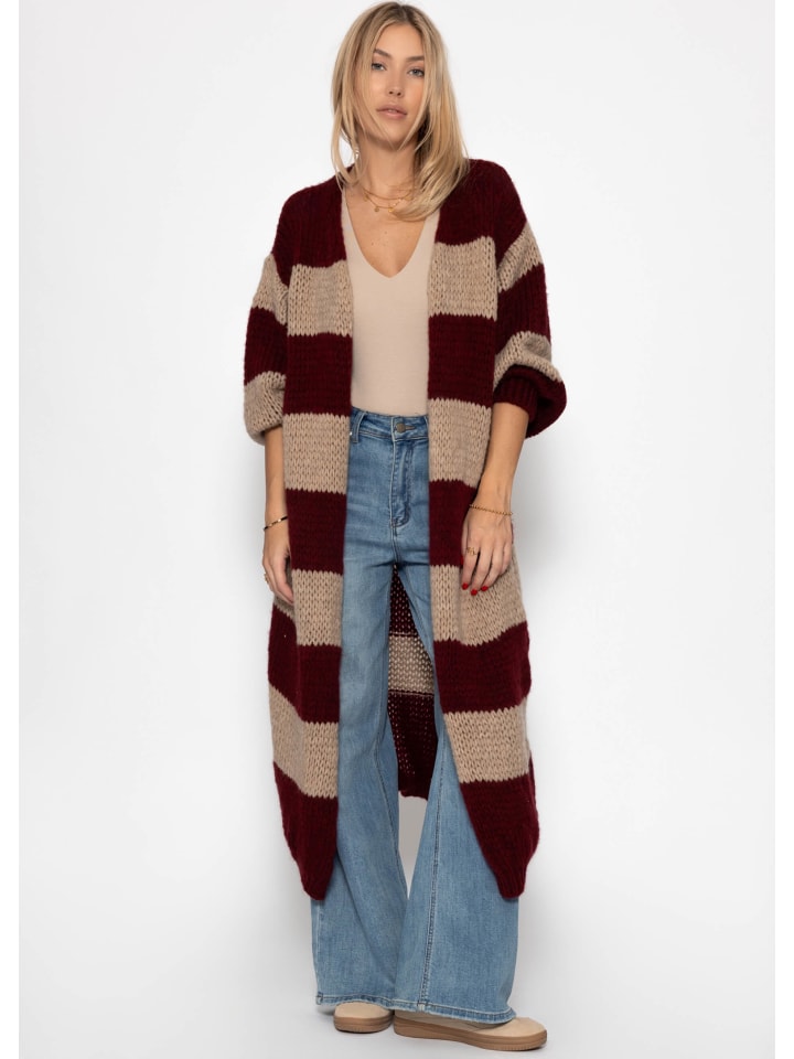 

Удлиненный кардиган с полосками бордового цвета SASSYCLASSY