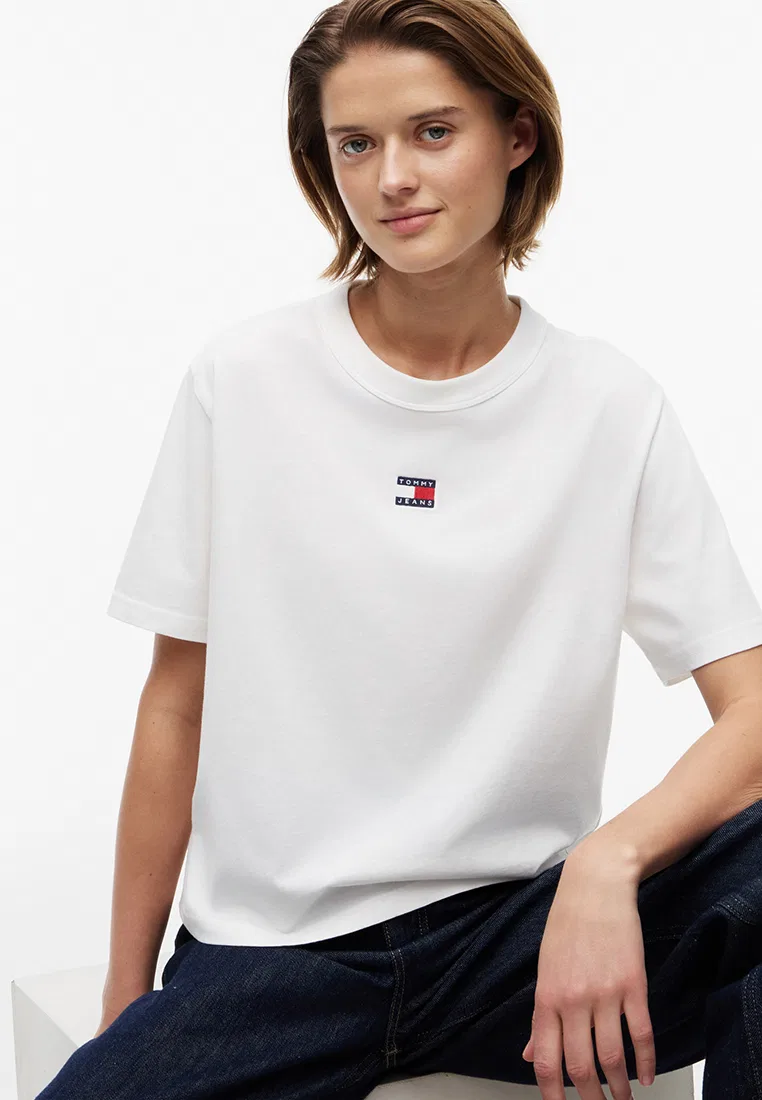 Футболка, свободный крой, Tommy Jeans Tommy Hilfiger, экрю — фото 3