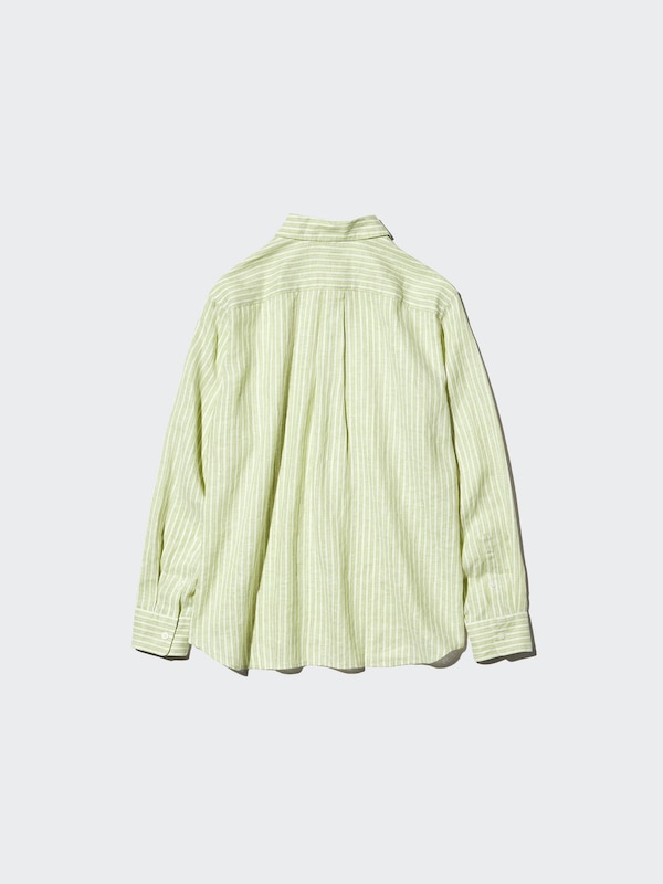 Льняная рубашка (в полоску) Uniqlo, 06 grey — фото 4