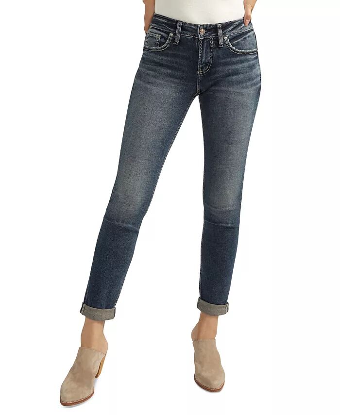 

Женские облегающие джинсы Girlfriend средней посадки Silver Jeans Co., черный