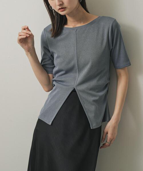 

Топ с двусторонней сборкой на талии и ребристой отделкой SENSE OF PLACE by URBAN RESEARCH, светло-голубой