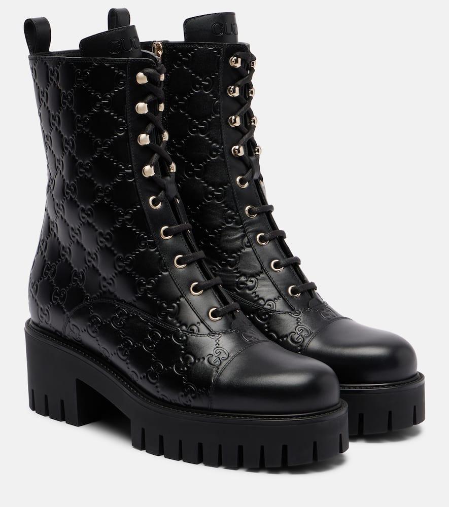 Кожаные ботинки GG на шнуровке Gucci, Black