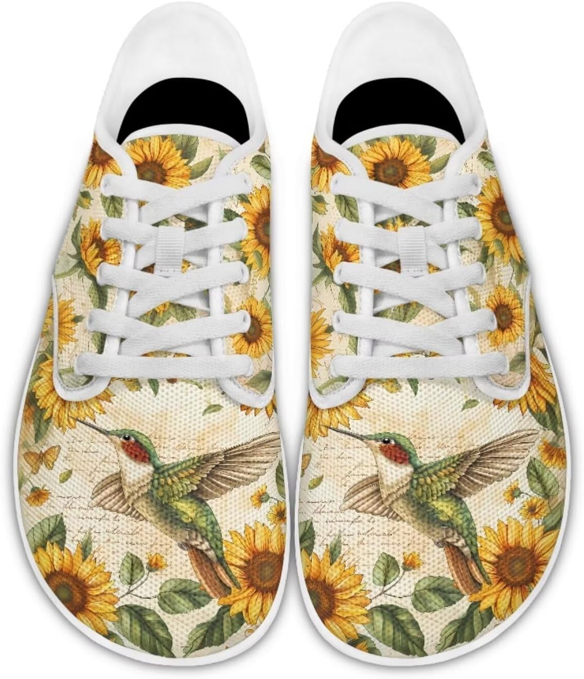

Кроссовки для женщин Forchrinse с цветочным принтом колибри, шнуровкой, «босоножки» для девушек Y2K, с широким носком, минималистичные, дышащие сетчатые модные кроссовки для прогулок, Hummingbird Sunflower