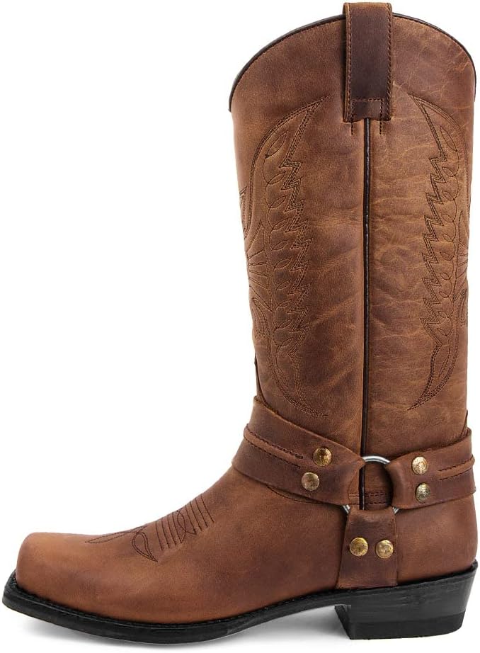 

Мужские винтажные ботинки CWHXLYNV с квадратным носком, массивным каблуком, кантри-стилем, ботинки, западные ковбойские ботинки с вышивкой, средние по голенище, коричневый