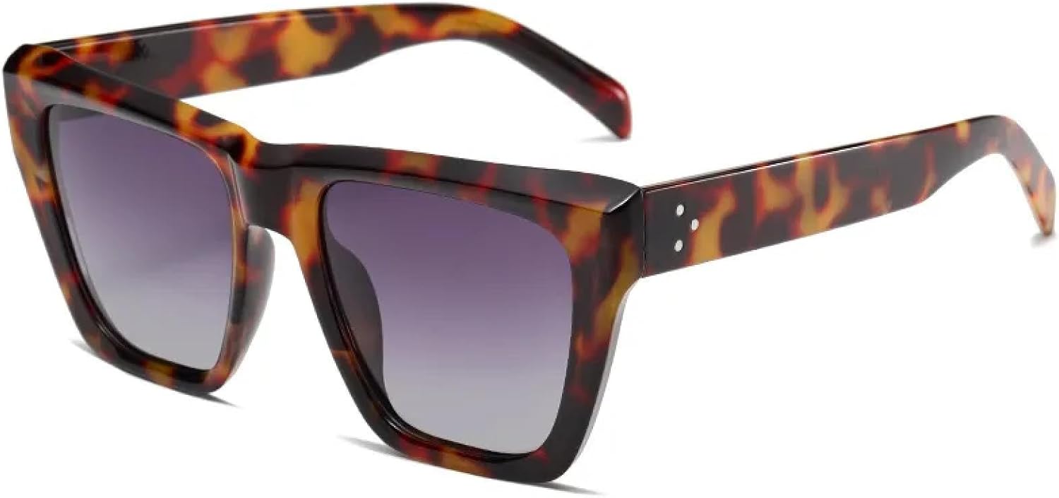 

Большие солнцезащитные очки «кошачий глаз» для женщин, градиентные солнцезащитные очки с защитой от УФ-излучения UV400 для мужчин, солнцезащитные очки с заклепками DSVIGF, Leopard Grey