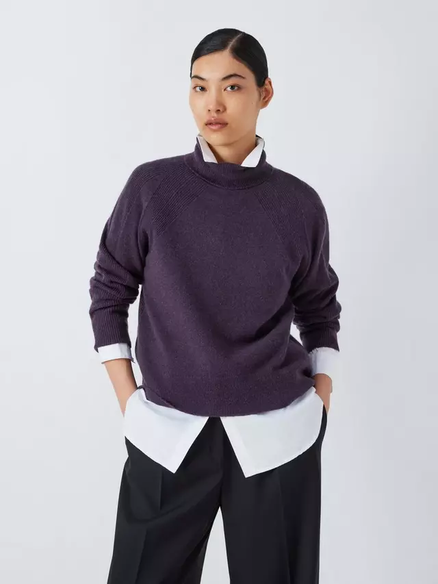 

Джемпер John Lewis Cashmere Ribbed Roll Neck, цвет aubergine