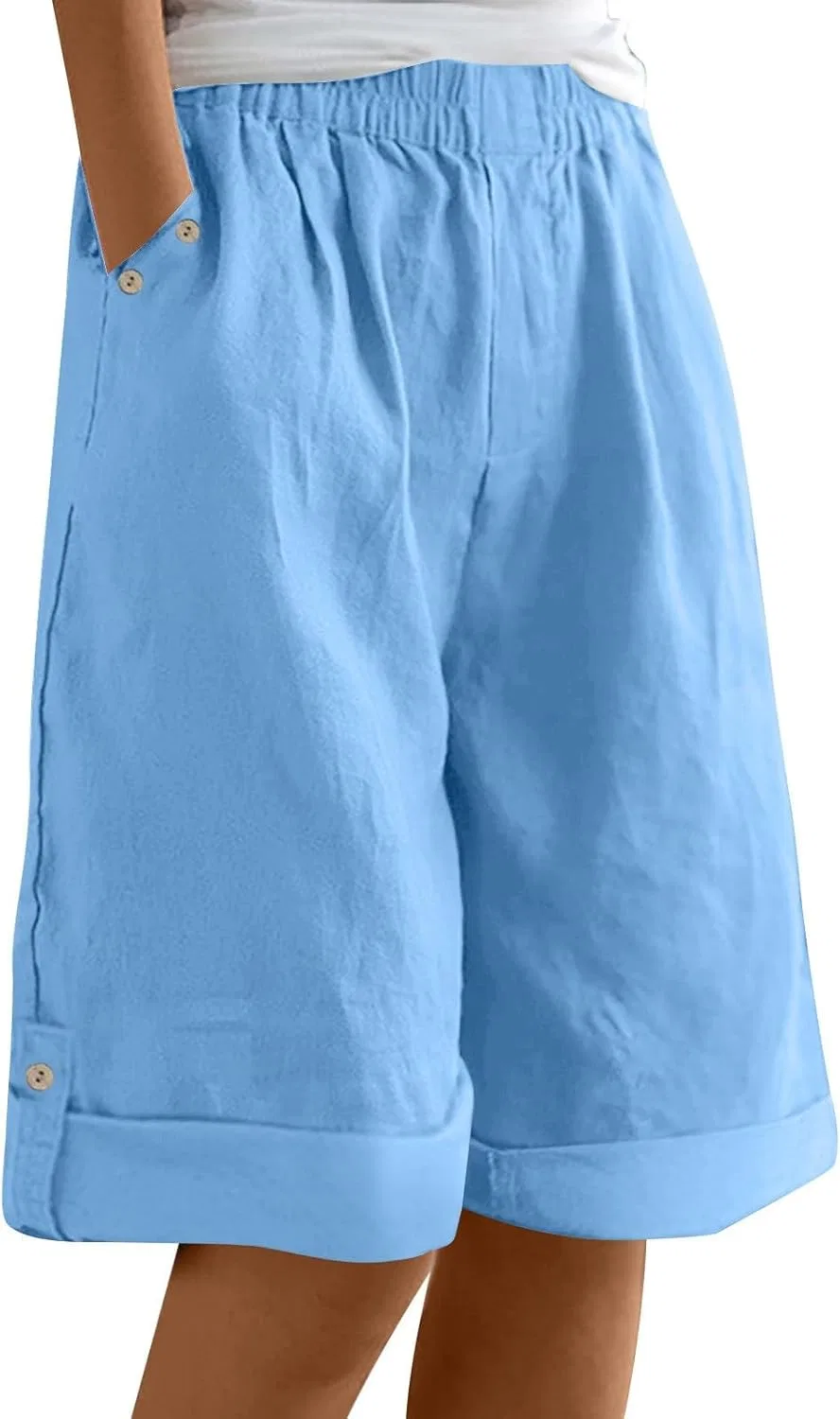 Шорты бермуды женские свободные, хлопок лен, Light Blue