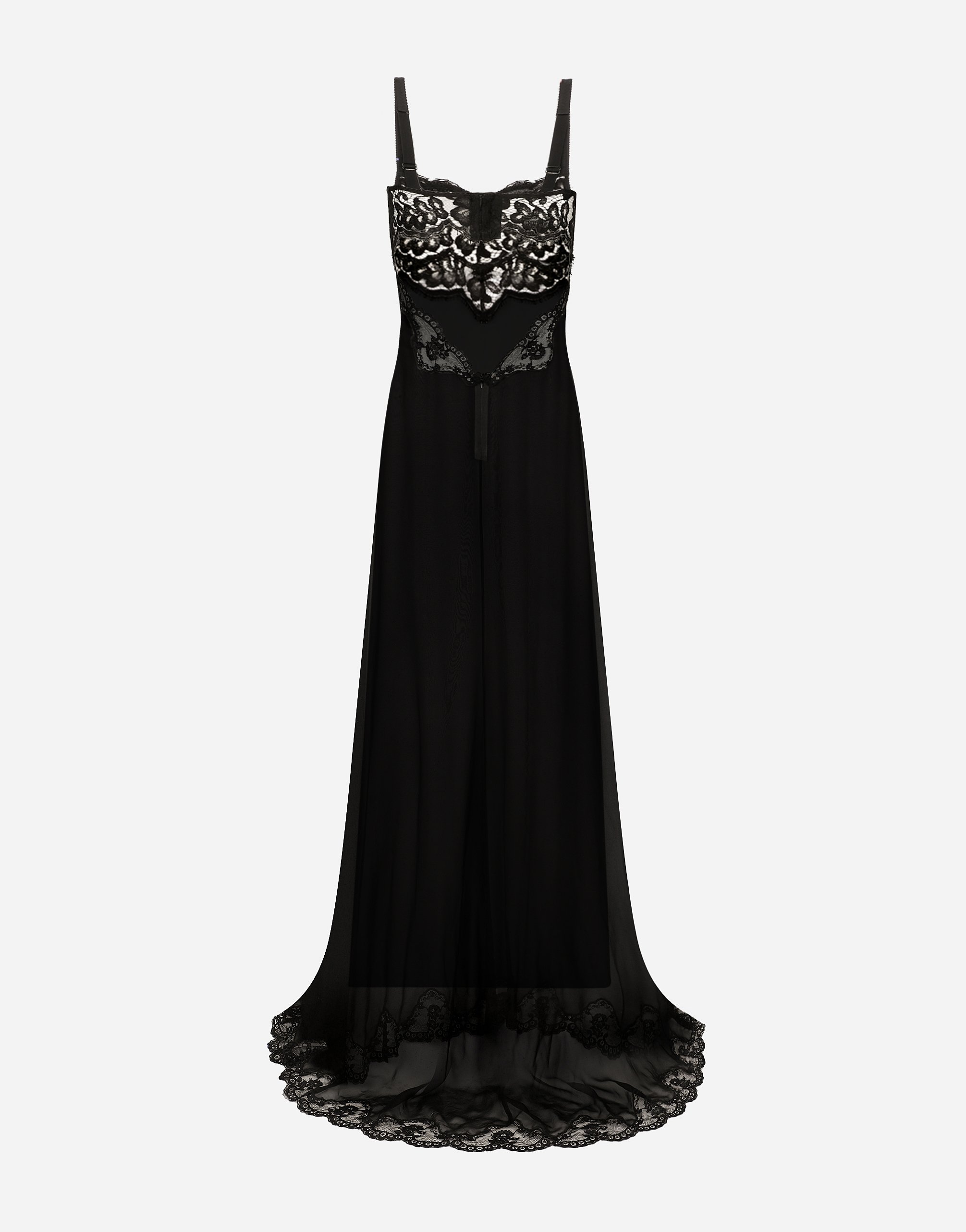 Длинное платье из шелкового шифона с кружевным корсетом Dolce & Gabbana, черный — фото 2