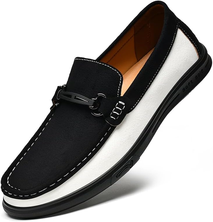 

Мужские замшевые слипоны-лоферы с металлической пряжкой, стильный круглый носок, дышащие, с нескользящей плоской подошвой, мокасины, удобные деловые, свадебные, пенни-туфли Lhyxu, черный