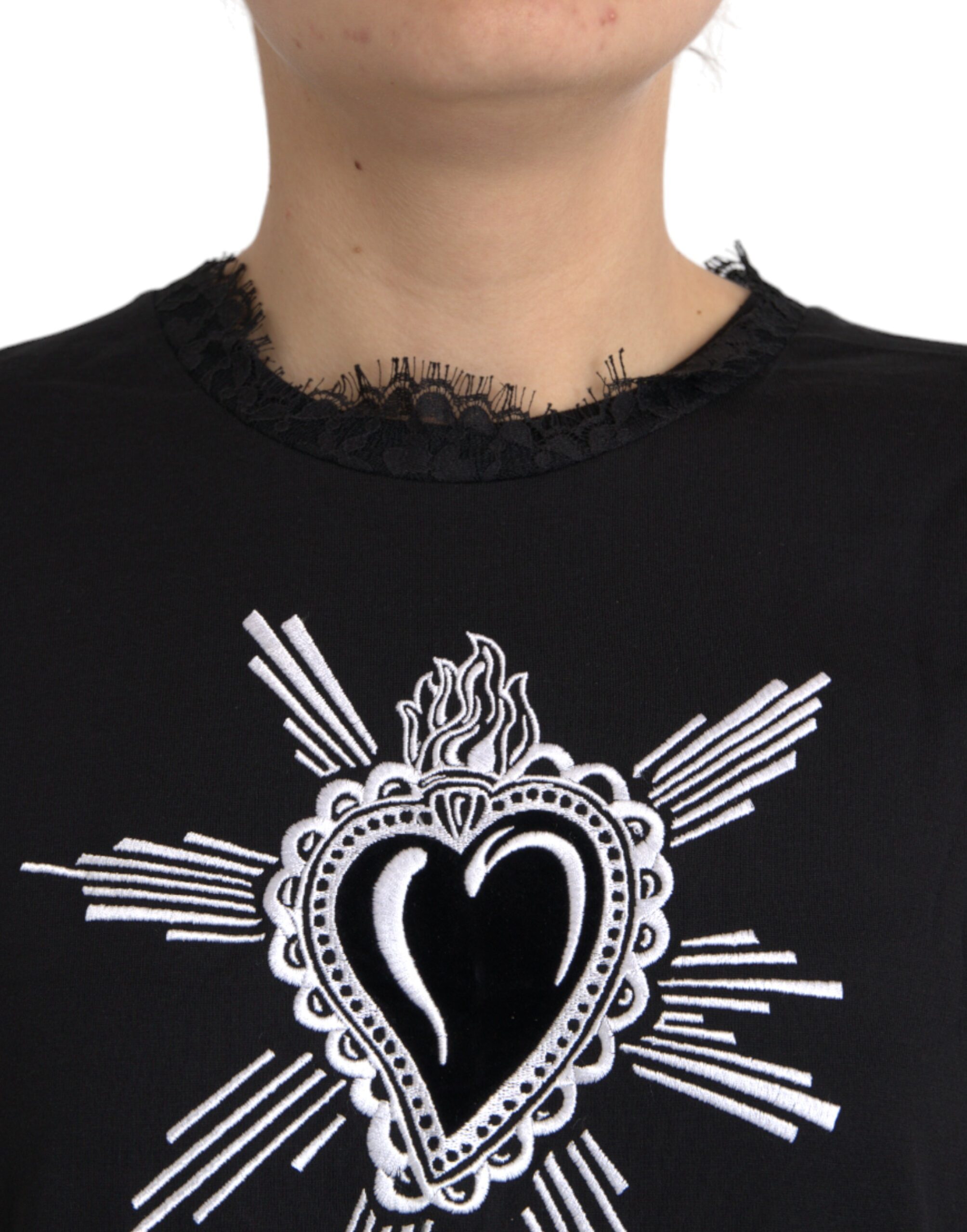Черная футболка с принтом Sacred Heart из хлопкового кружева Dolce & Gabbana — фото 3
