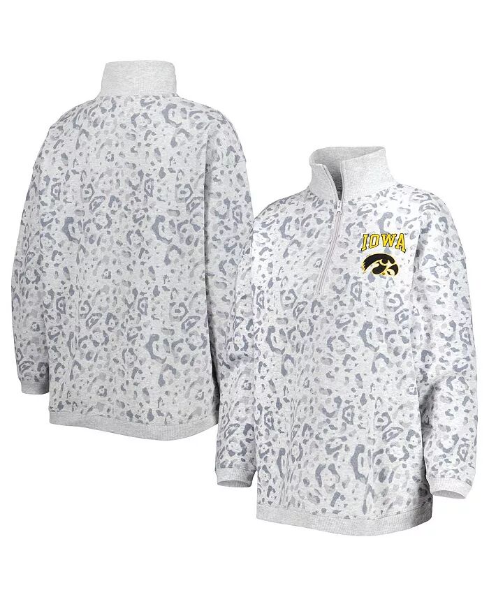 

Женская толстовка Iowa Hawkeyes Leopard Quarter-Zip цвета «серый» Gameday Couture