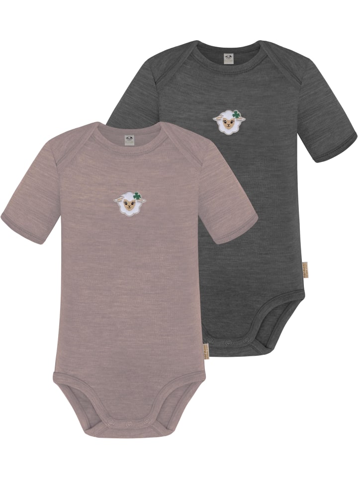 

Normani Outdoor Sports Комплект из 2 детских боди с коротким рукавом из мериносовой шерсти, цвет Тауранга, розовый/антрацитовый