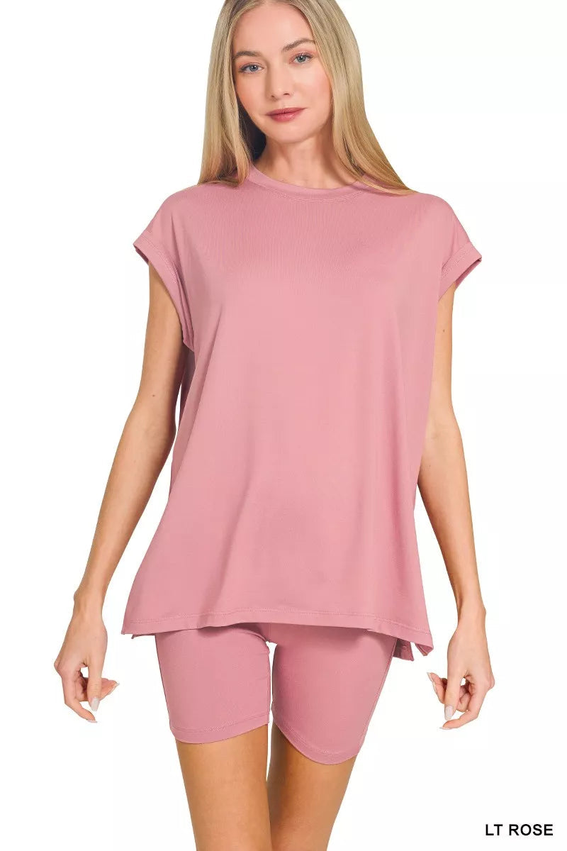 

Топ и велосипедные шорты из матовой микрофибры TRUEDAMES, розовый