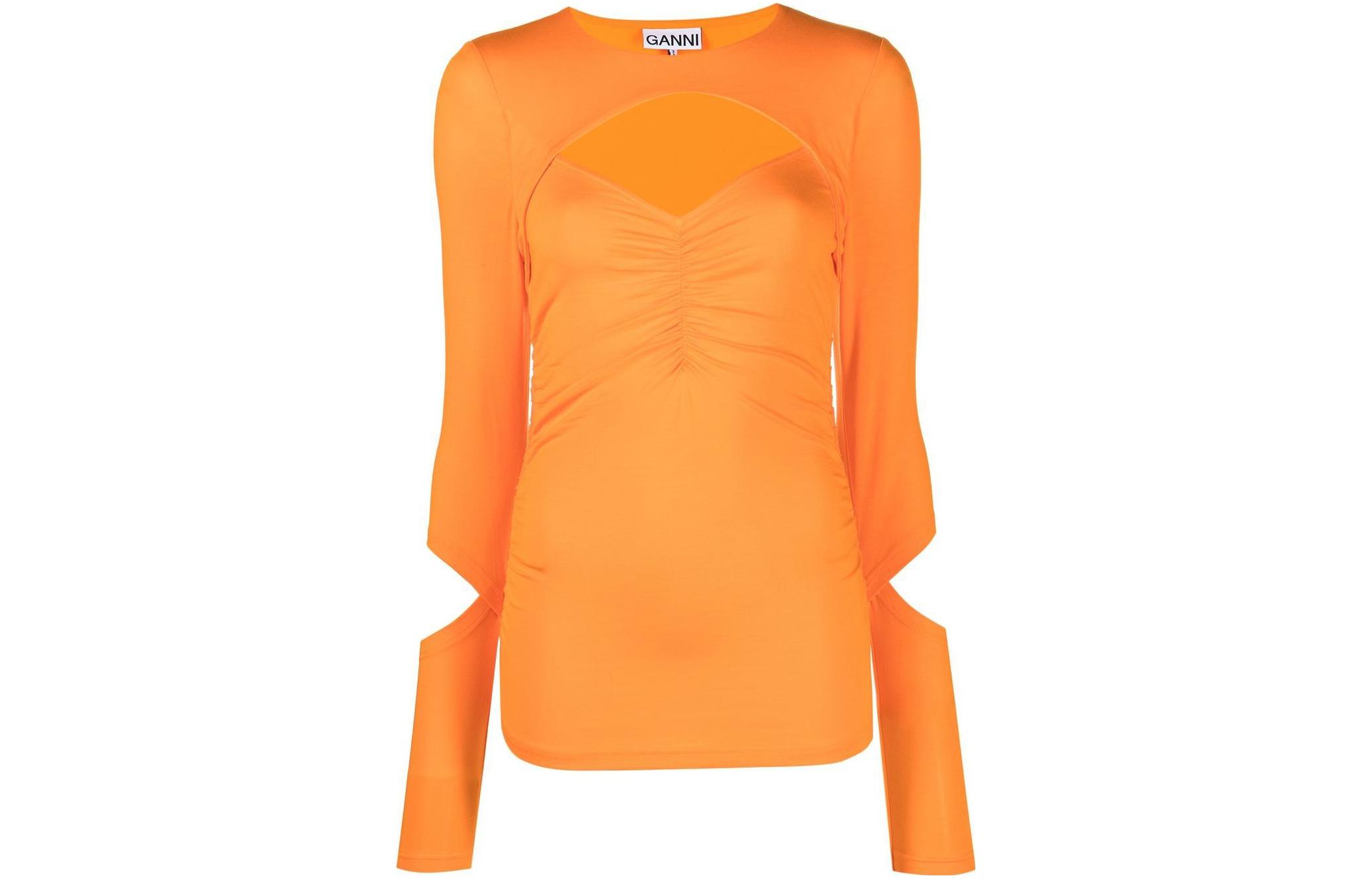 

Топ с круглым вырезом и вырезами Ganni, оранжевый