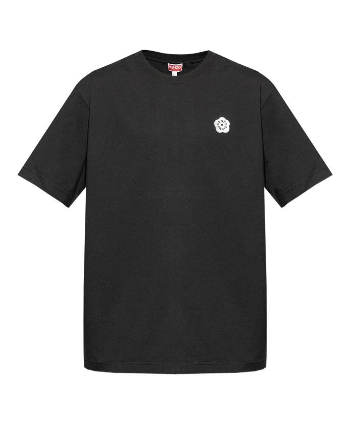 

Черная футболка с цветочным узором и круглым вырезом. Kenzo, черный