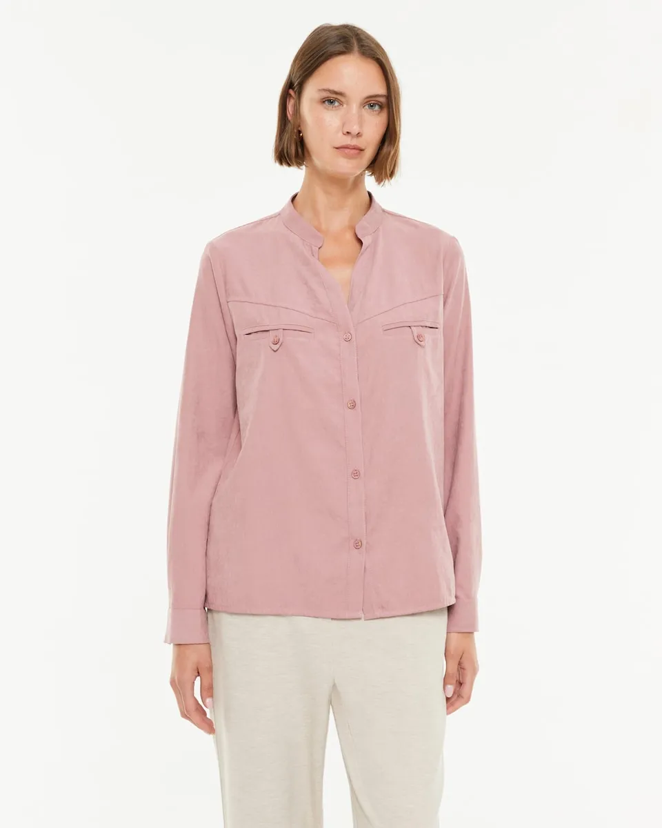 

Женская рубашка с длинным рукавом, воротник-стойка с V-образным вырезом Paz Torras, пастельно-розовый