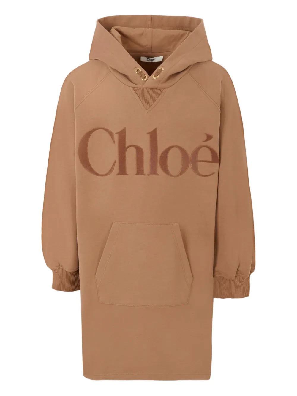 

Платье с капюшоном и вышитым логотипом Chloé Kids, коричневый