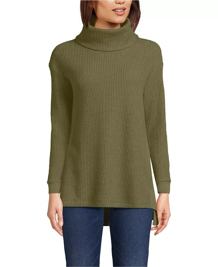 

Женская туника с длинным рукавом и воротником-хомут в стиле вафельной ткани Lands' End, зеленый