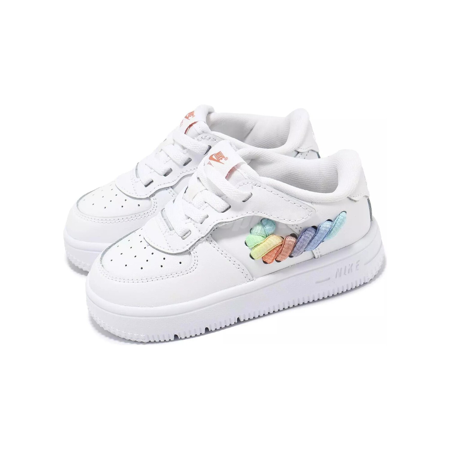 Кроссовки Nike Force 1 Low LV8 EasyOn TD 'Rainbow Lace Swoosh', белый/зеленый — фото 3