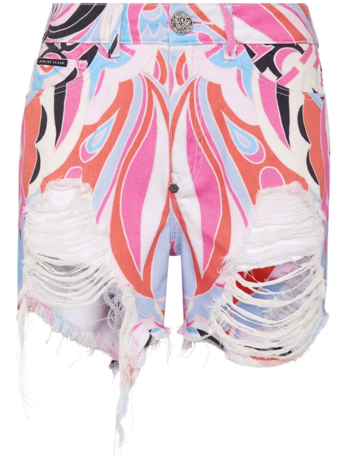 

Philipp Plein короткие шорты Colorful Circus с прорезями, белый