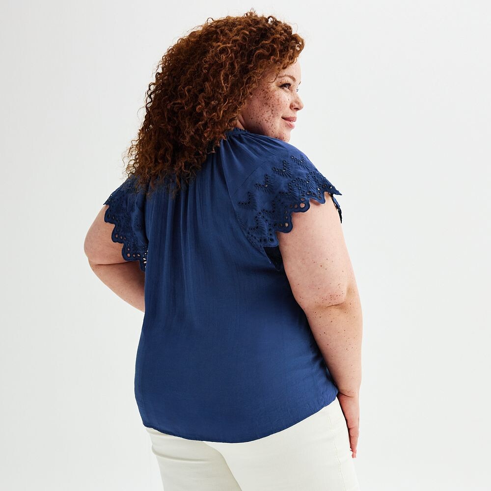 

Плюс размер Catherine Malandrino Топ с короткими рукавами и завязывающимся вырезом, цвет Jet Black