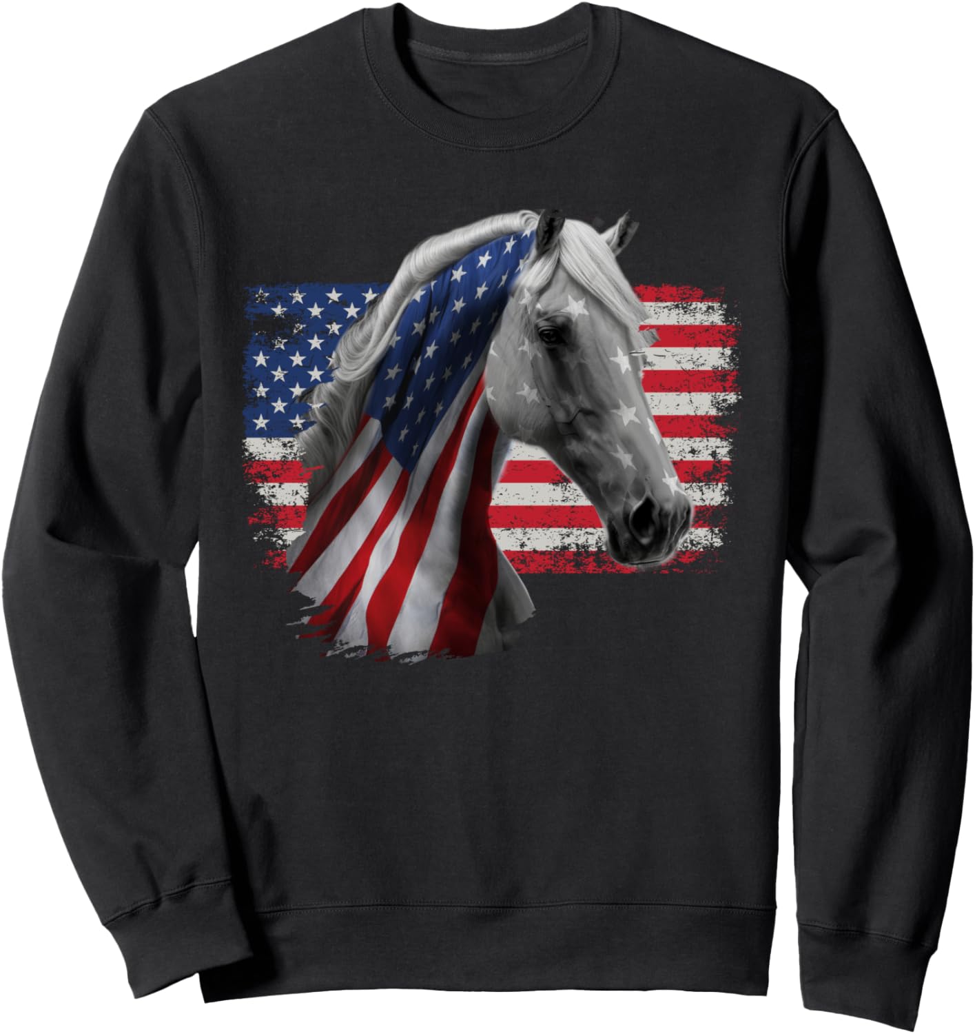 

Толстовка с изображением лошади, американского флага, символики США, верховой езды, в стиле вестерн Horses White Unique Gifts, черный