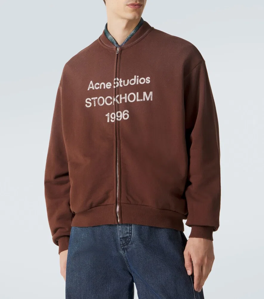 Толстовка на молнии из хлопковой смеси с логотипом Acne Studios, коричневый — фото 3