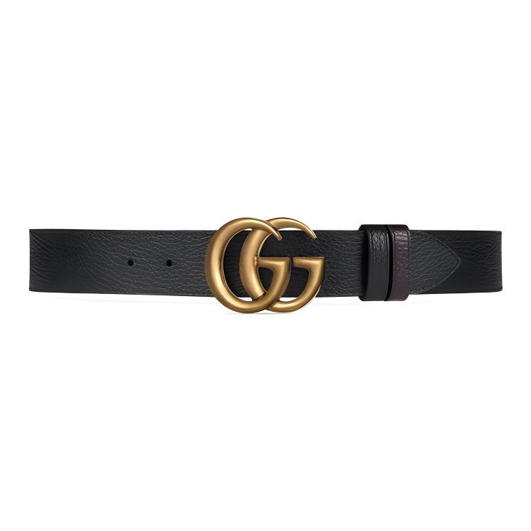 

GUCCI Двойная латунная пряжка реверсивный текстурированный кожаный ремень, Black
