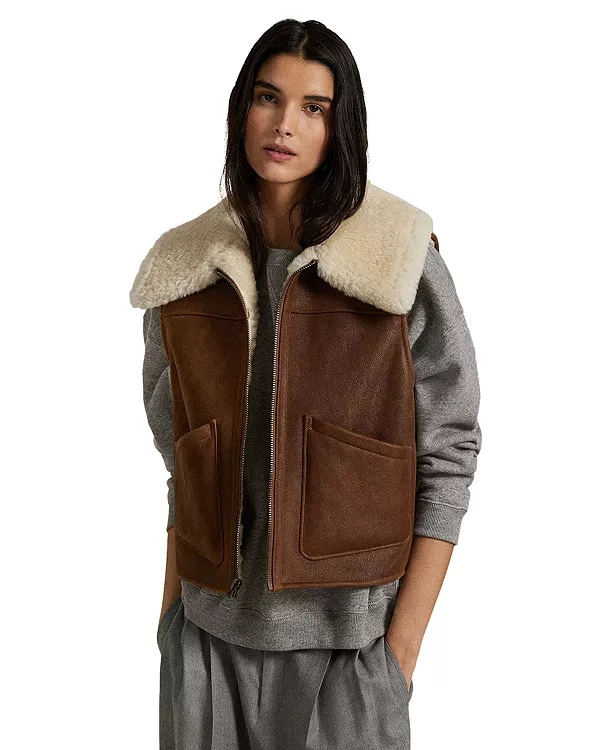 

Жилет из овчины с полной застежкой-молнией Ralph Lauren, коричневый