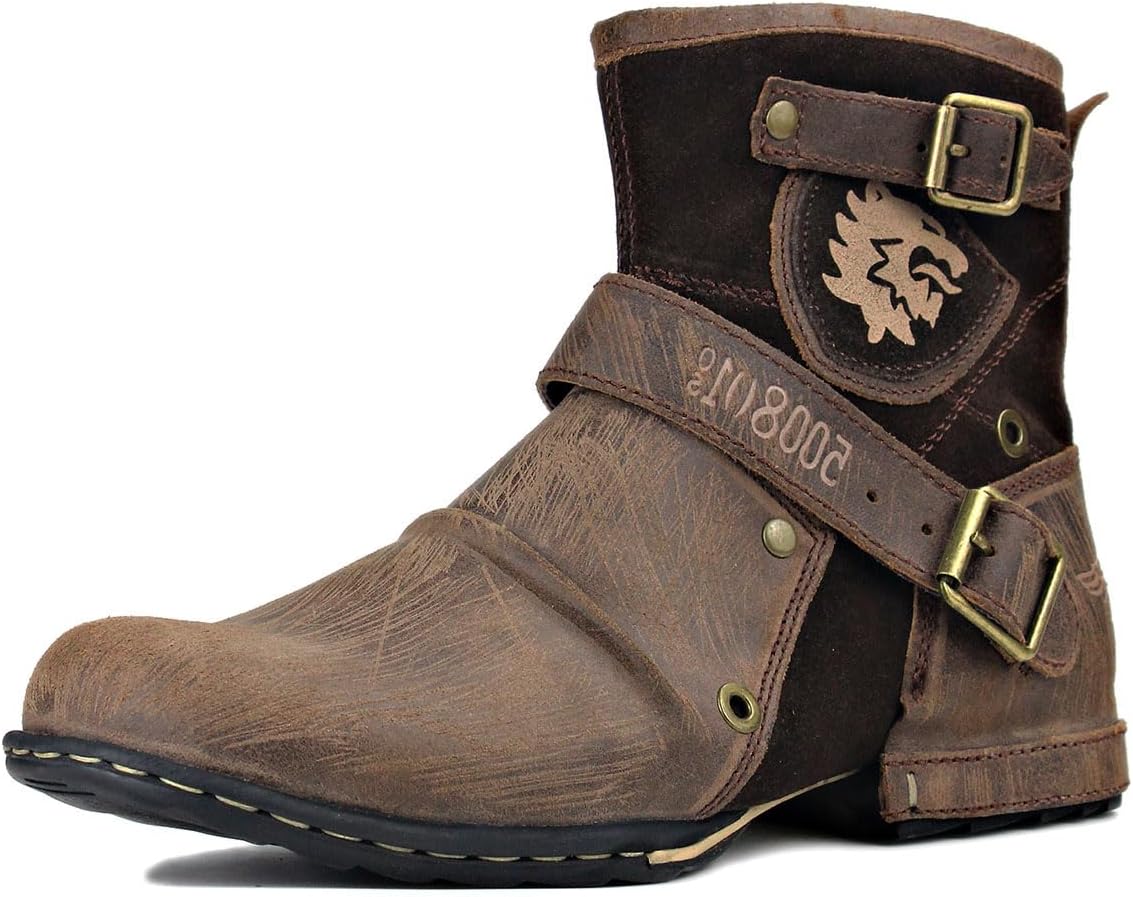 

Мужские мото-ботинки OSSTONE, модные кожаные чукка на молнии, повседневная обувь, ретро стиль OS-5008-1-DA1B1, светло-коричневый