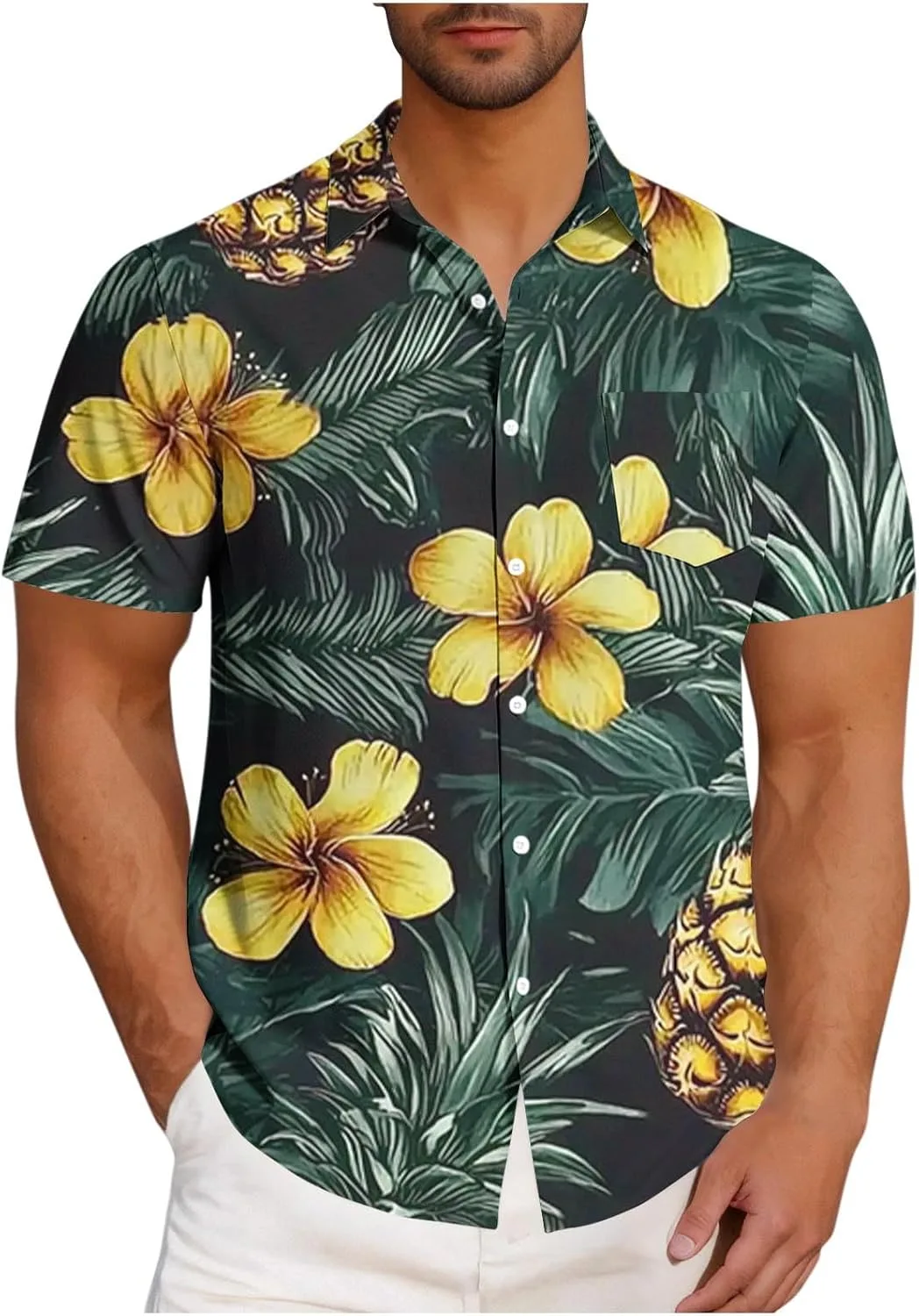 

Мужская гавайская рубашка с принтом, короткий рукав, летняя