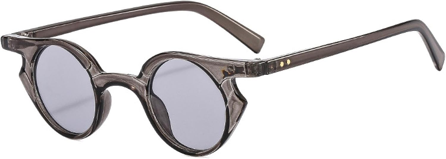 

Модные маленькие солнцезащитные очки «кошачий глаз» для женщин, ретро-стиль с заклепками, мужские трендовые панк-очки с круглыми линзами, солнцезащитные очки UV400 WNCKSQ, Gray Light Gray