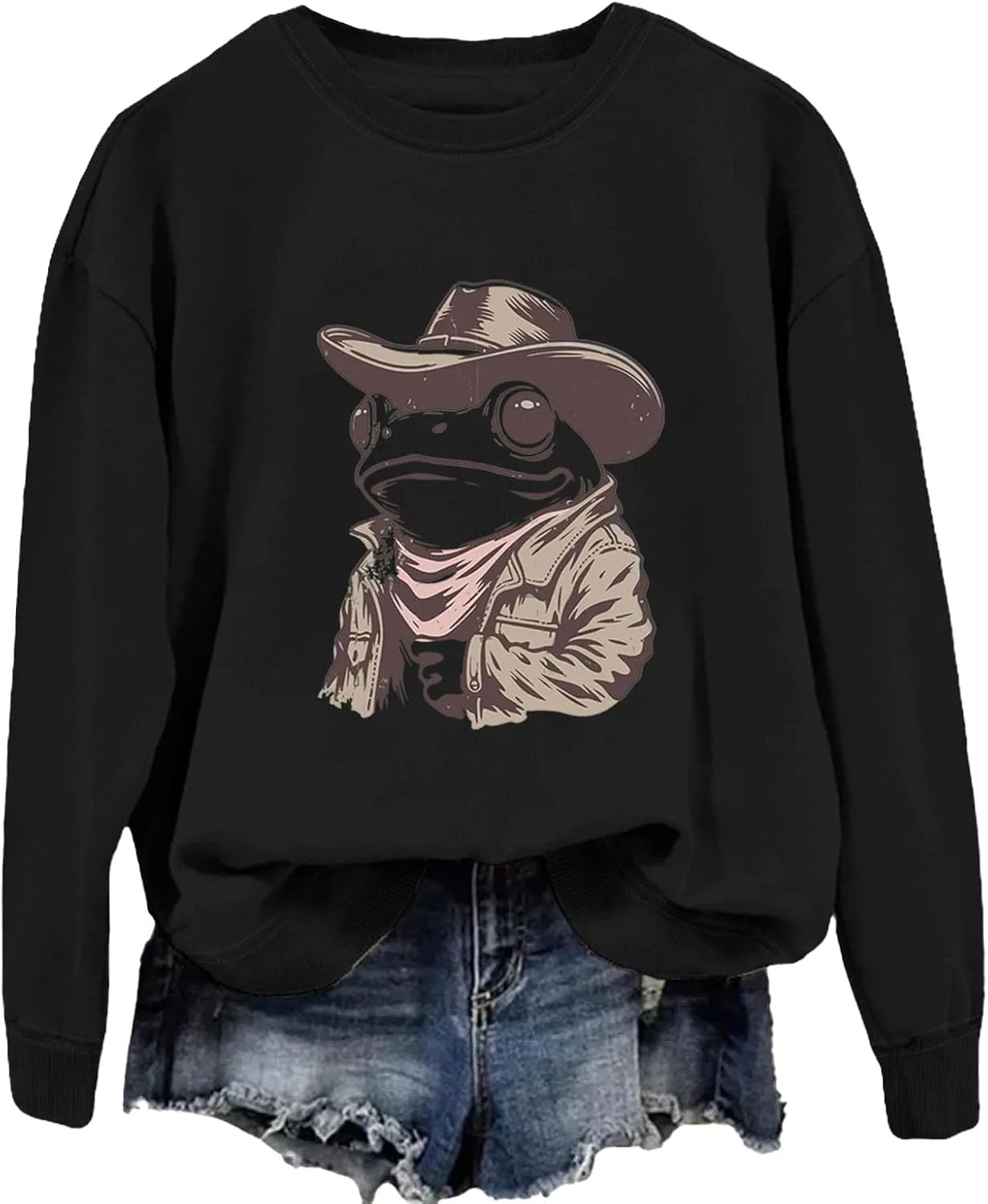 

Толстовка с капюшоном Cowboy Frog, с принтом в стиле вестерн Czbic