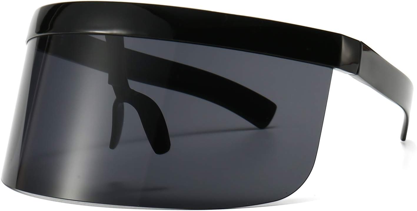 

Футуристические солнцезащитные очки-щит с большим зеркальным козырьком и плоской верхней частью, подходящие для мужчин и женщин, как шляпа от солнца, для защиты от ультрафиолета, Black/Black