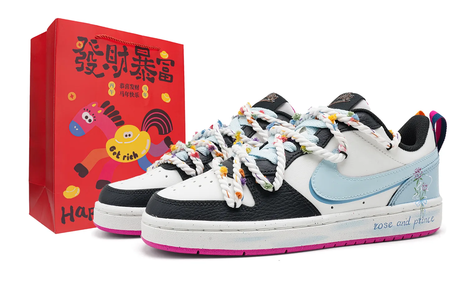 Nike Court Borough 2 Misty Isle Rose устойчивые к истиранию низкие детские скейтбординг кроссовки Blue Black