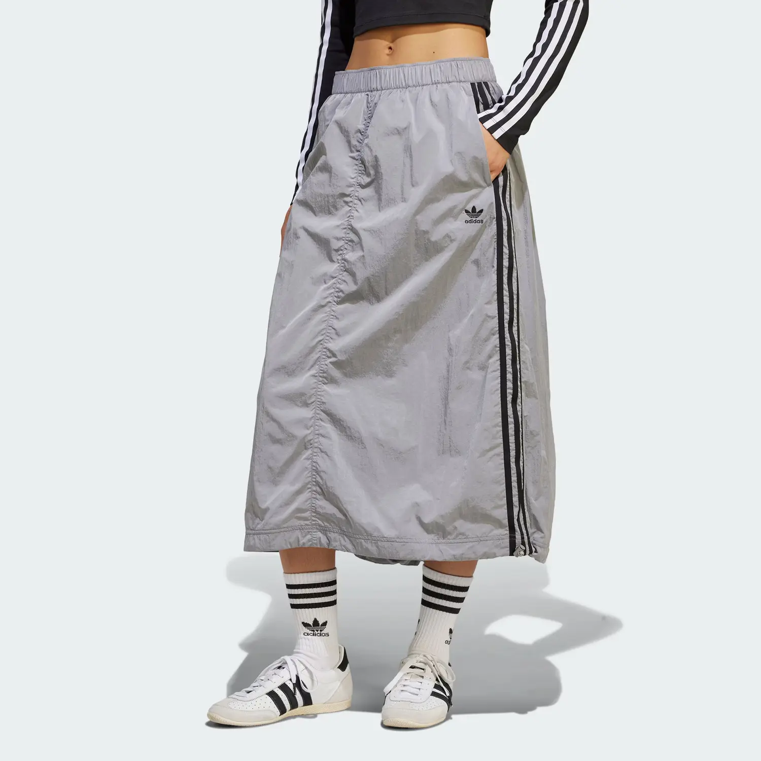 Adicolor Midi Woven Nylon юбка повседневная длинная юбка женская Pure Ice Gray Adidas Originals, серый — фото 4
