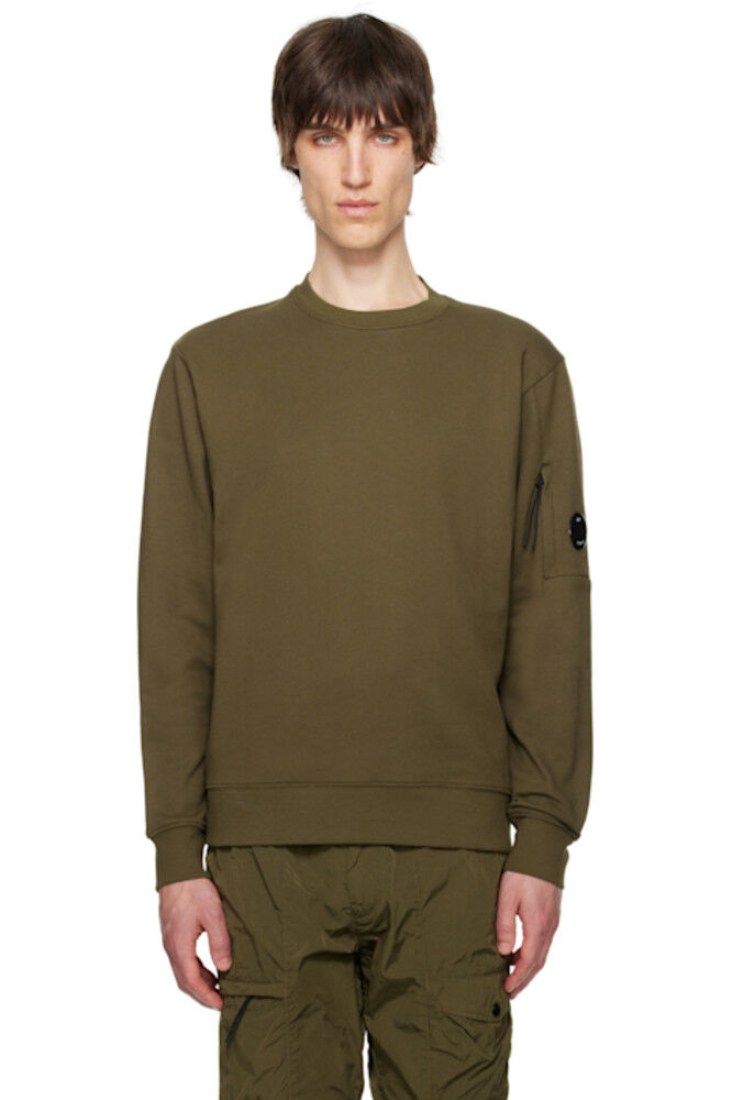 

Толстовка цвета хаки с круглым вырезом и диагональным рельефным флисом и линзами C.P. Company