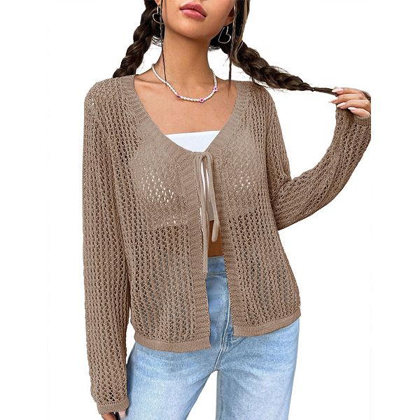 

Женский кардиган с длинными рукавами и завязкой спереди Clearflower, Brown