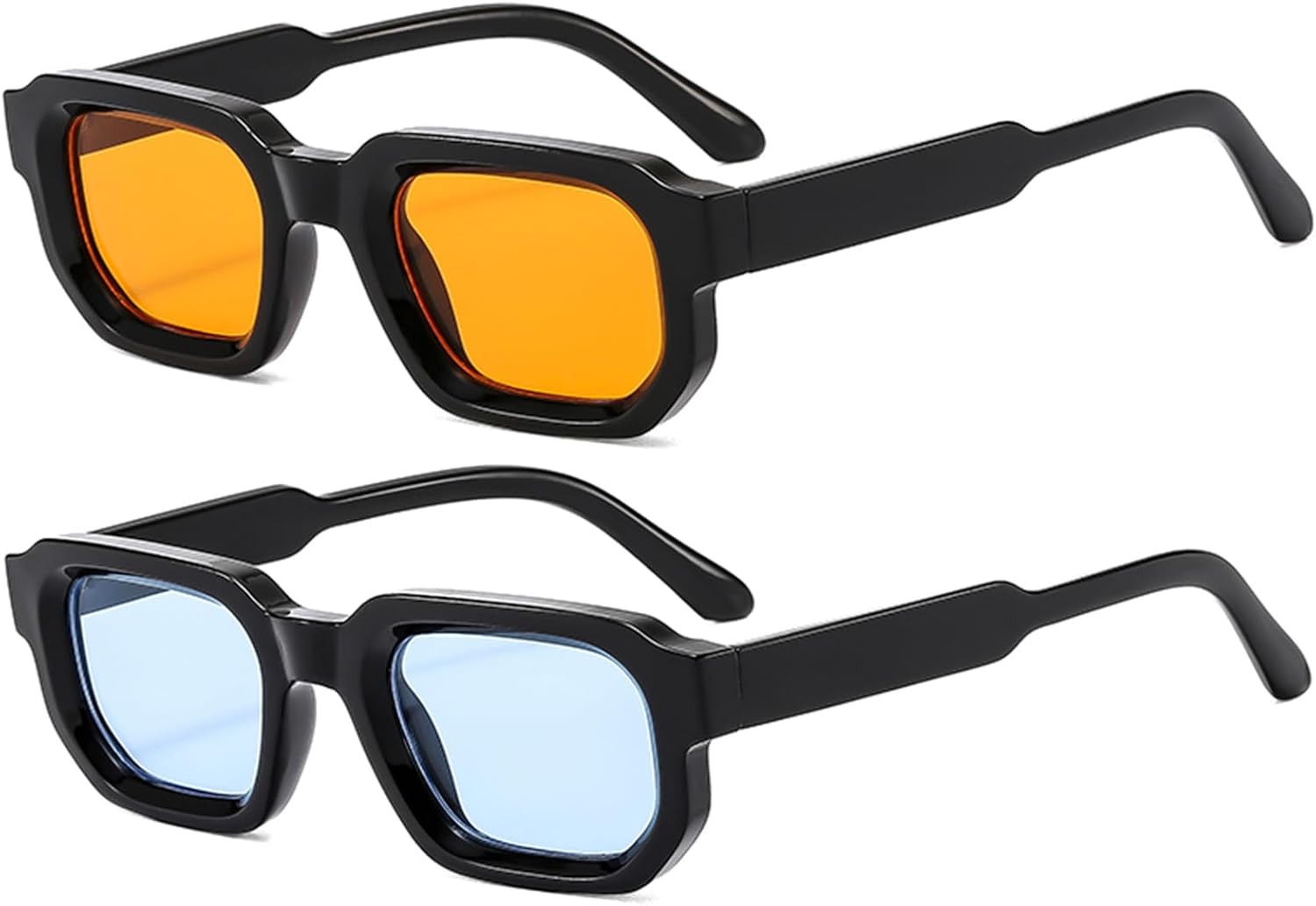 

Ретро-солнцезащитные очки прямоугольной формы для мужчин и женщин, модные маленькие квадратные очки с толстыми линзами шестиугольной формы piscm, 2 Pack(black/Orange+black/Light Blue)