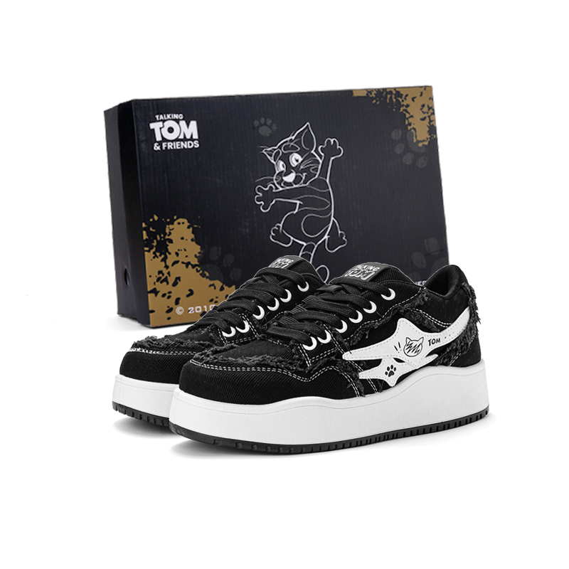 

TALKING TOM Абразивостойкие дышащие низкие скейтерские кроссовки унисекс джинсово-синий черный белый [с увеличенной высотой], цвет Black White[Height Increasing]